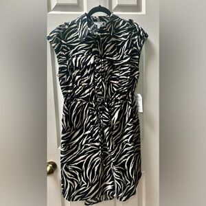 NWT TIME & TRU Button Up Sleeveless Zebra Animal Print T-shirt Dress Sz Medium